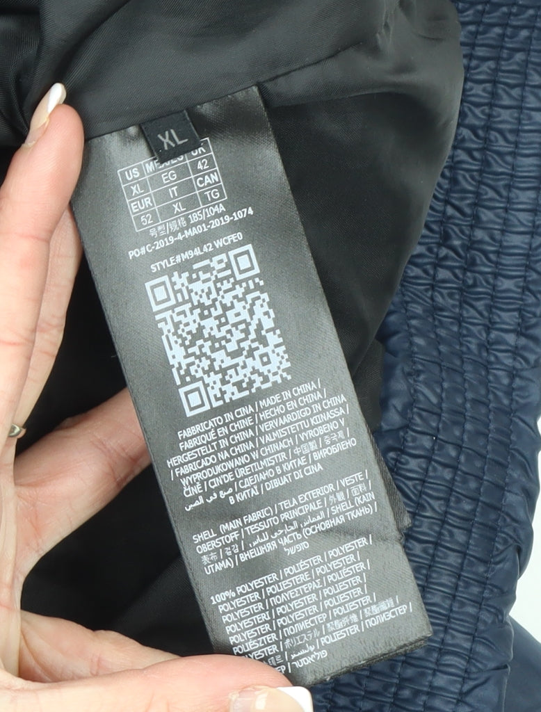 Guess Women Navy Blue Puffer Jacket XL Hooded Winter Coat