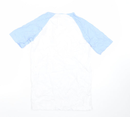 Ted Smith Men's White Blue Short Sleeve Crew Neck Cotton T-Shirt Size S