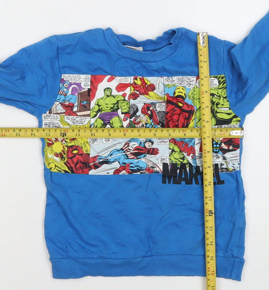 Dunnes Stores Boys Blue Marvel Comics Sweatshirt 5-6 Years Cotton Pullover