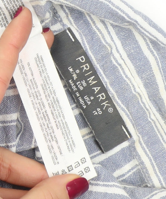 Primark Womens Blue Striped Shirt Dress Size 8 Midi Cotton Blend