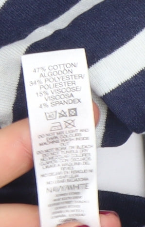 Dunnes Women Navy White Striped Long Sleeve T-Shirt XS Cotton Blend