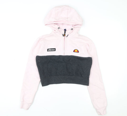 Additional front view of Ellesse women’s uk 6 pink & charcoal full zip cropped hoodie