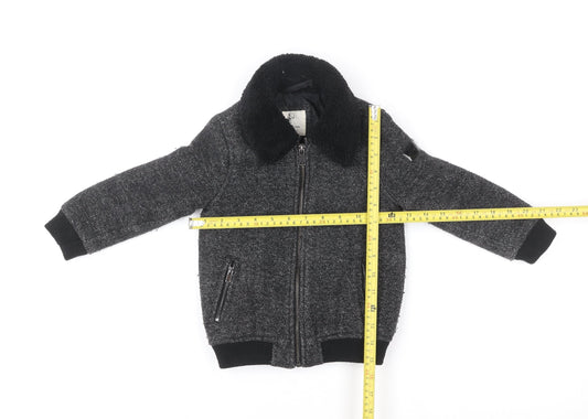 River Island Girls Grey Wool Blend Bomber Jacket 2-3 Years Lined Zip
