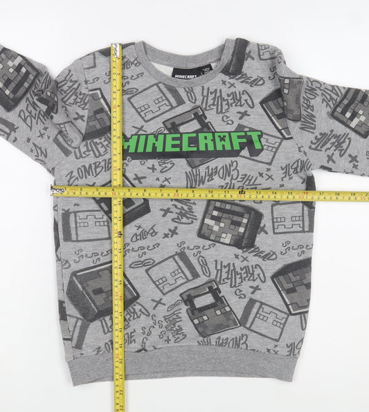 Minecraft Boys Grey Pullover Fleece Sweatshirt 9-10 Years Graphic Print