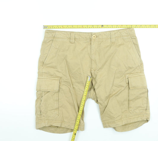 Next Men's Beige Cargo Shorts Size 34 Regular Cotton Belted Summer