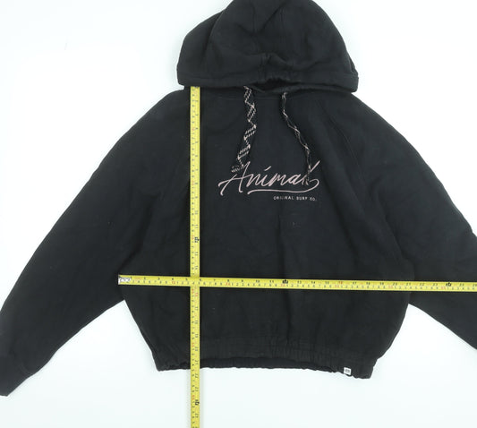 Animal Women's Black Organic Cotton Hooded Pullover Hoodie UK 12