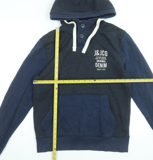 Mens UK Size M JACK & JONES Blue Henley Hoodie
