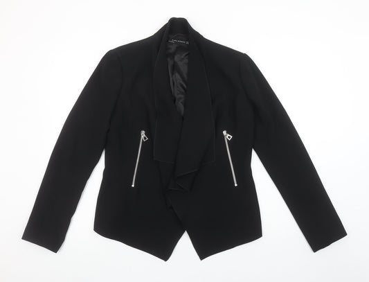 Zara Woman Black Draped Lapel Blazer Jacket Women M Elegant Lined