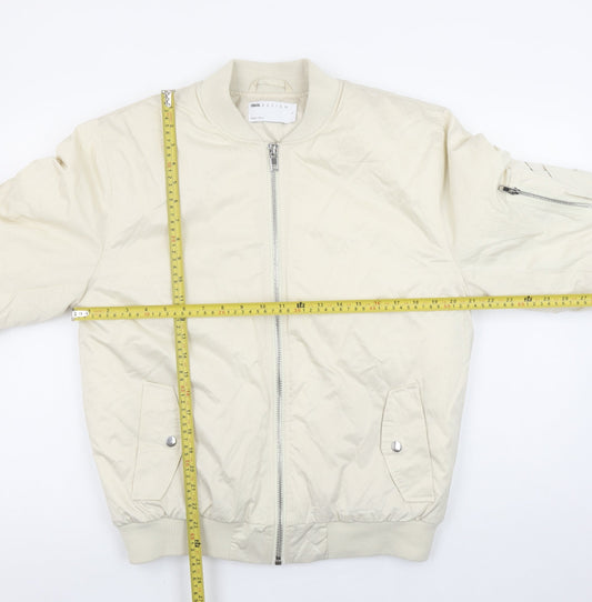 ASOS DESIGN Men's Beige Bomber Jacket S Regular Fit Full Zip