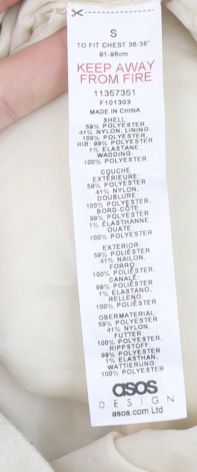 ASOS DESIGN Men's Beige Bomber Jacket S Regular Fit Full Zip