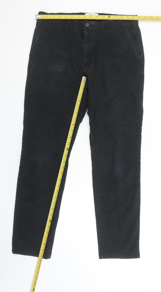 Marks and Spencer Men's Black Slim Fit Chino Trousers Size 34R