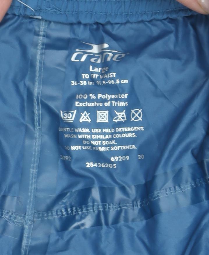 Crane Mens Blue Windbreaker Trousers L 36in Waist Elasticated Lightweight