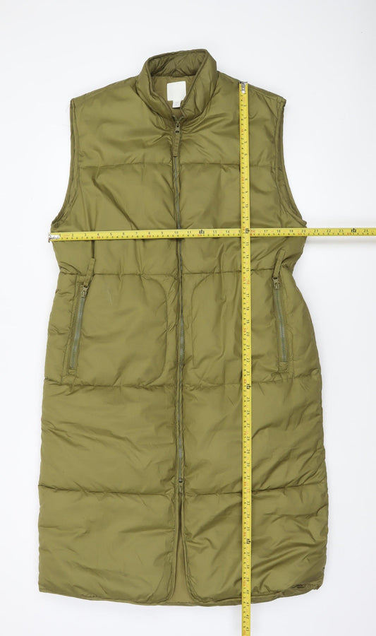 H&M Women’s Green Long Padded Puffer Waistcoat Size 12