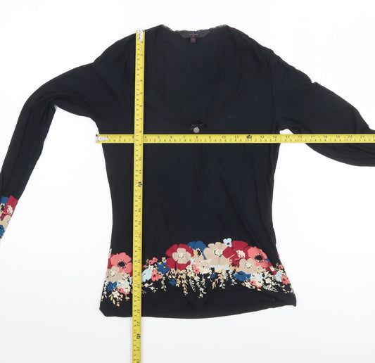 Jasper Conran Women’s Black Floral Long Sleeve Viscose Tunic Blouse Size 10