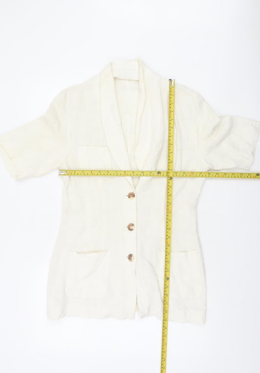 Wallis Womens Ivory Linen Blend Short Sleeve Shawl Collar Suit Jacket Size 12