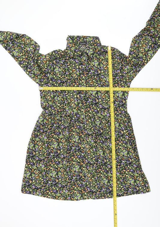 Boohoo Women's Multicoloured Floral High Neck Long Sleeve Shift Dress Size 10