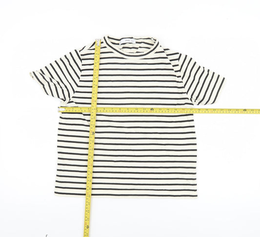 MNG Women’s Black & White Striped Cotton T-Shirt Size S