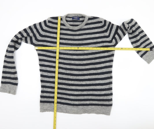 Pull & Bear Men’s Grey Striped Crew Neck Wool Blend Jumper Size M