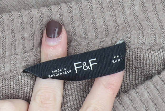 F&F Women’s Beige Crew Neck Long Sleeve Knit Jumper Size L