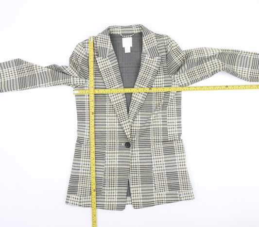 H&M Women’s Grey Check Single-Breasted Blazer Size 6