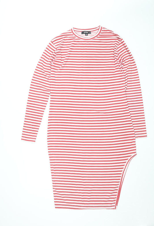 Additional front view of Missguided Women’s Red Striped Bodycon Jersey Dress, size UK 10