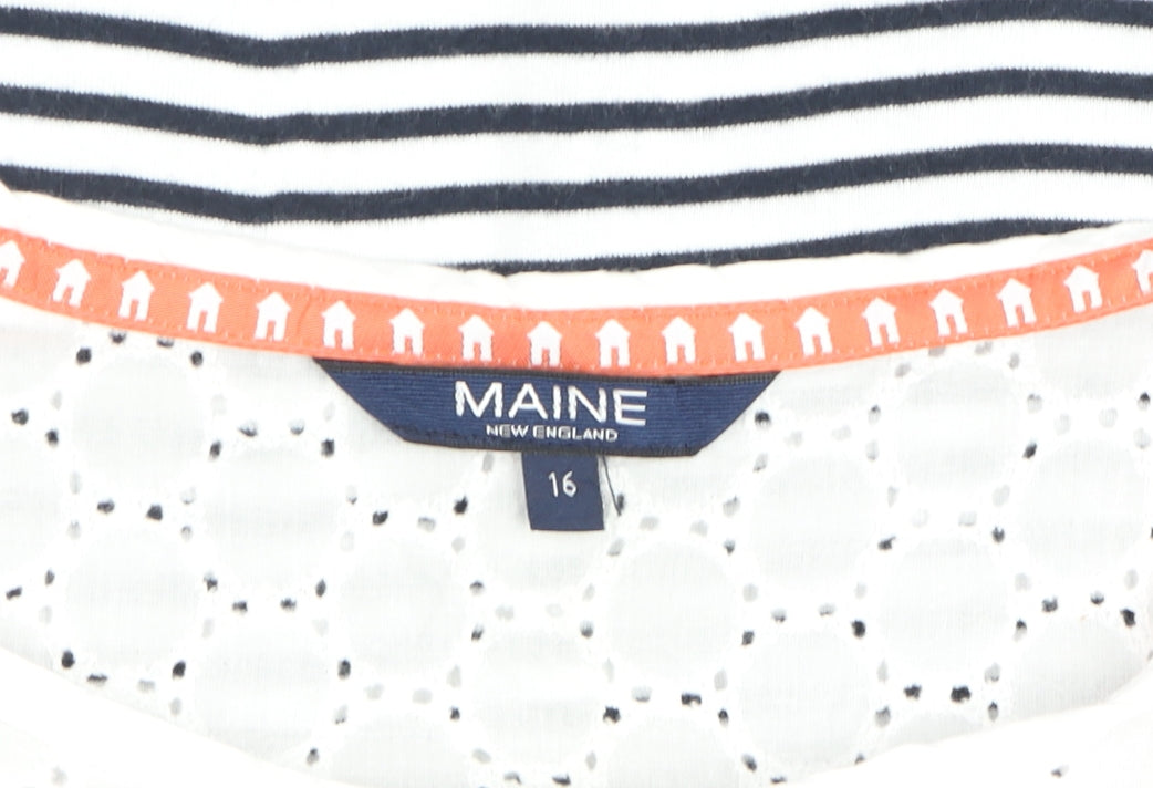 Maine New England Women's Multicoloured Stripe Cotton Blend T-Shirt Size 16