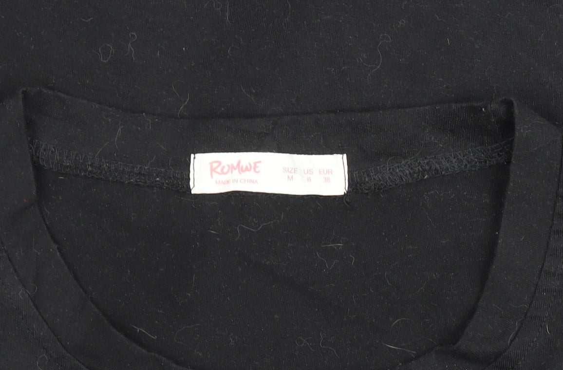 Womens UK Size 10 ROMWE Black Basic T-Shirt