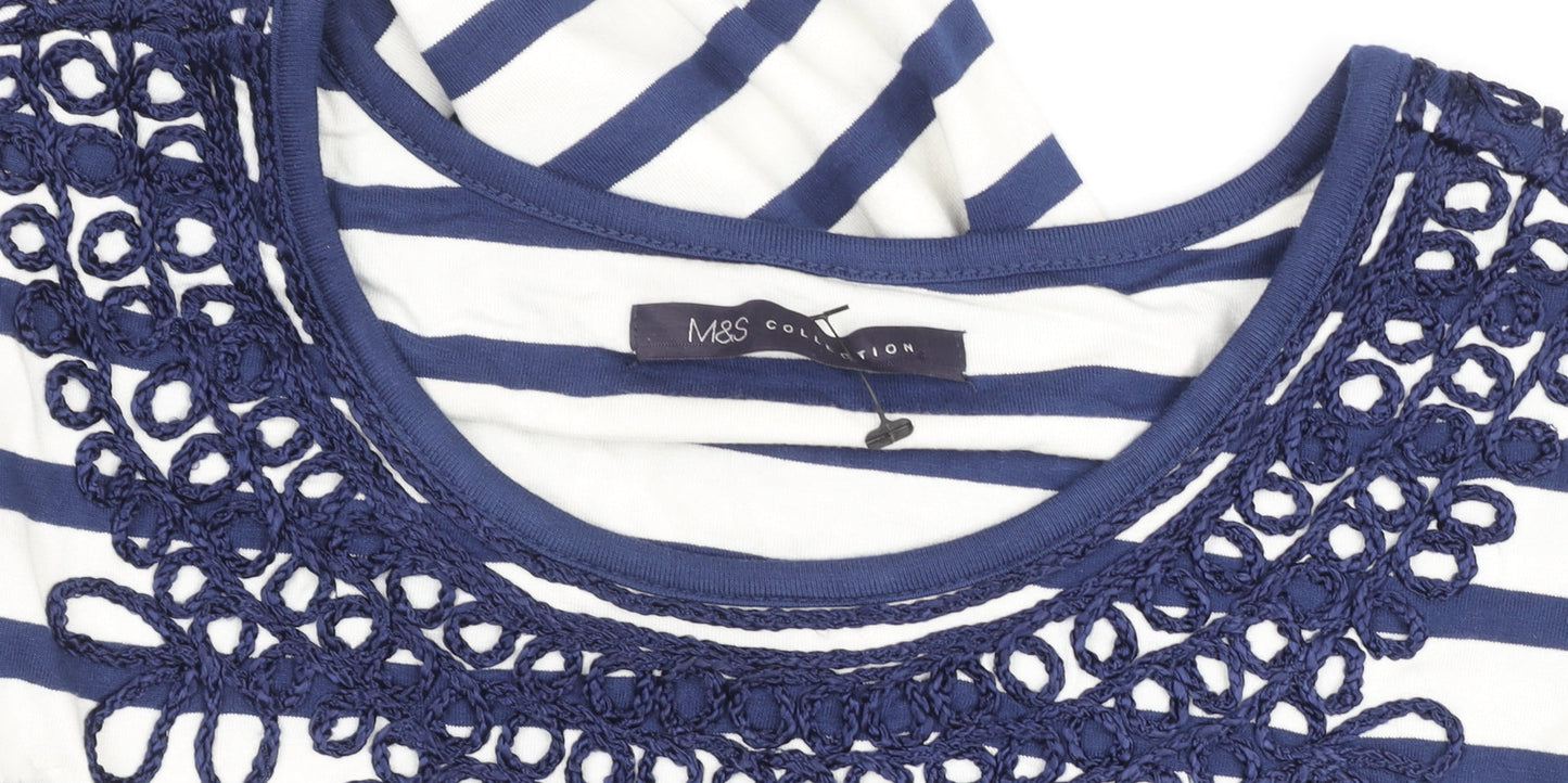 Marks and Spencer Women’s Blue Striped Crochet Shift Dress Size 12