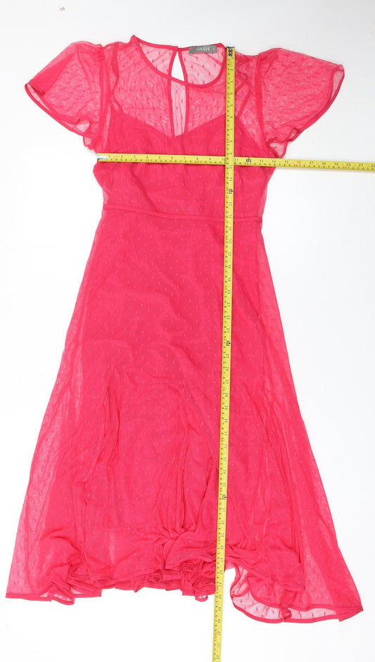 Oasis Women Pink Fit & Flare Midi Dress Size 8 Short Sleeve