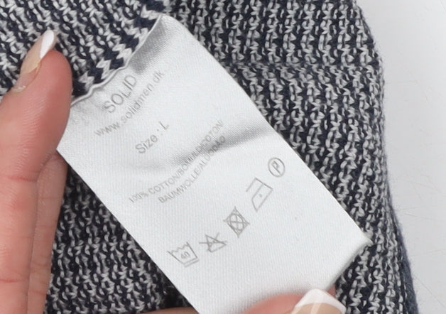 Solid Men's Blue Cotton Waffle-Knit Long Sleeve Jumper L