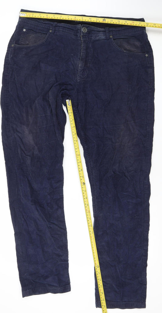 Crew Clothing Co. Men's Blue Corduroy Regular Fit 36in Trousers