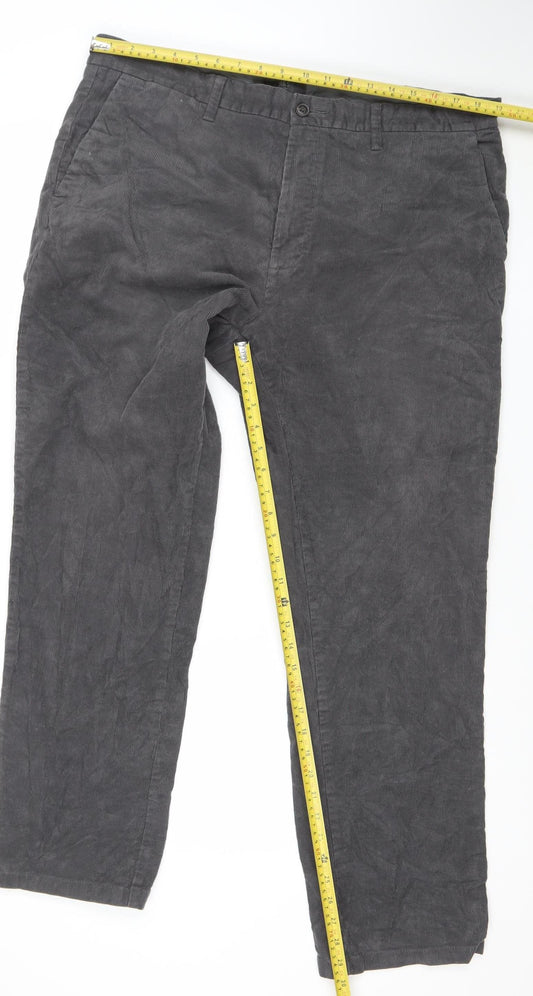 Marks and Spencer Men's Grey Linen Blend Regular Fit Trousers 40W 31L