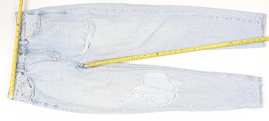 Topshop Women’s Blue High Rise Mom Jeans Size 10 Distressed Denim