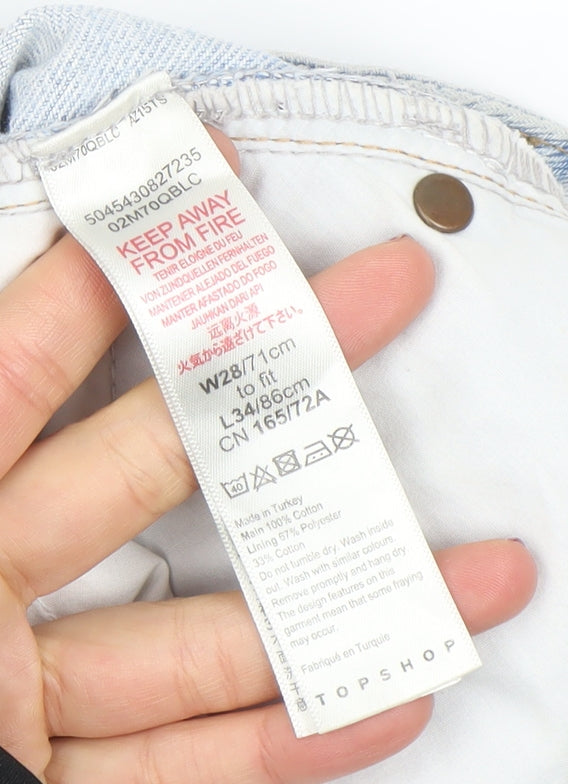 Topshop Women’s Blue High Rise Mom Jeans Size 10 Distressed Denim