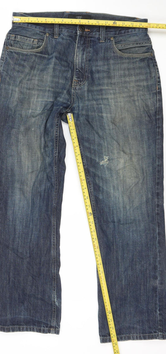 Next Men's Blue Straight Jeans 32W 31L Mid Wash Cotton Casual Denim