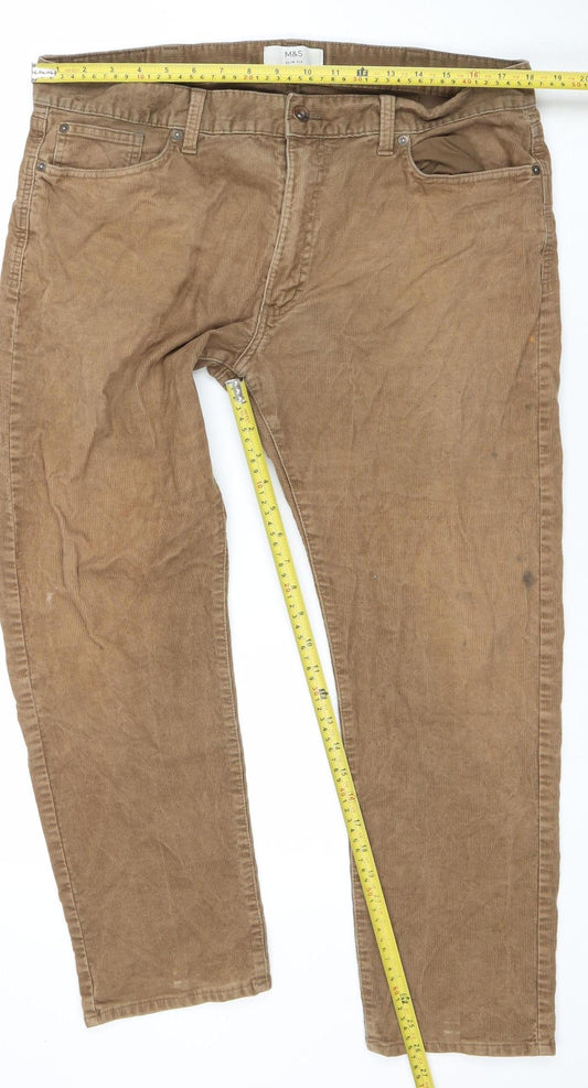 Marks and Spencer Men's Brown Corduroy Slim Fit Chino Trousers Size 38