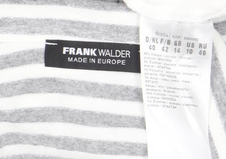 Frank Walder Womens Grey Striped Studded V-Neck T-Shirt Size 14