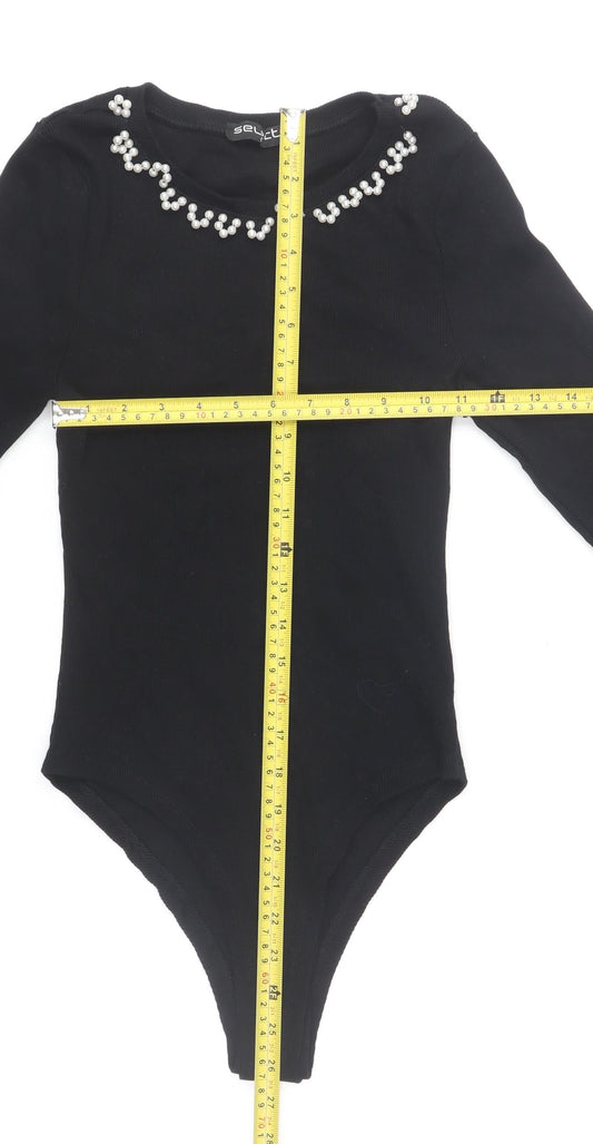 Select Women’s Black Pearl Embellished Long Sleeve Bodysuit Size M