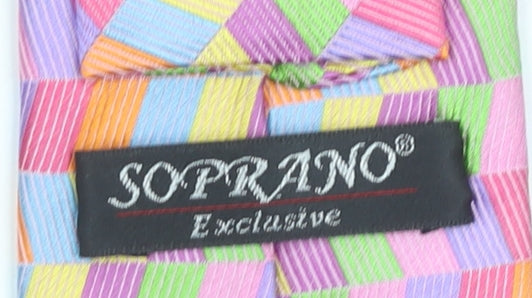 Soprano Men's Multicoloured Geometric 100% Silk Slim Tie One Size