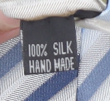 Robert Daniel Mens Blue Green Beige Striped Handmade 100% Silk Tie