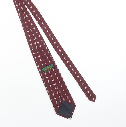 CommeSoie Men Burgundy Polyester Animal Print Tie 176cm