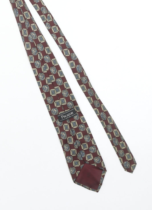 Piscador Men’s Brown Geometric Pure Silk Designer Tie One Size