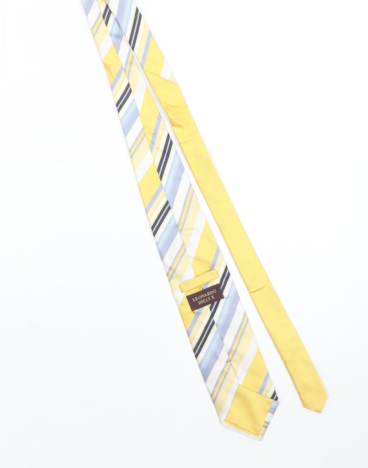 Leonardo Dieci X Men's Yellow Striped Silk Tie One Size