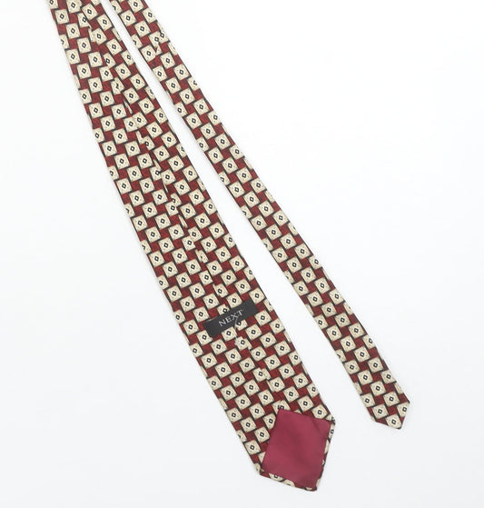 Next Men's Red Geometric Pattern 100% Silk Tie