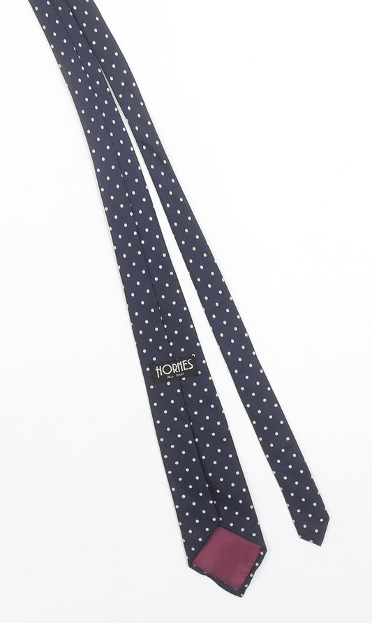 Hornes Men's Blue Polka Dot Slim Silk Tie