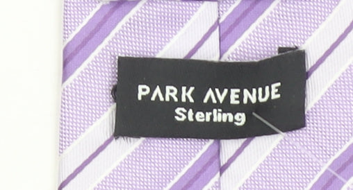 Mens Park Avenue Purple Striped 100% Silk Slim Tie
