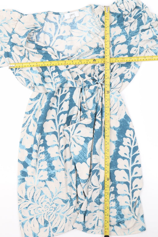 Next Women Blue Floral Wrap Dress Size 16 Short Sleeve Summer Style