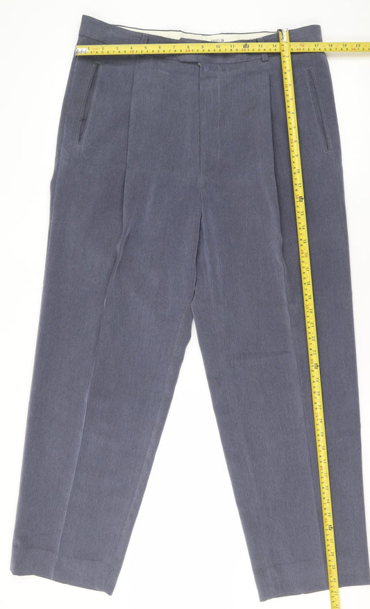 Amici Men's Blue 36R Dress Trousers Polyester Blend Classic Fit