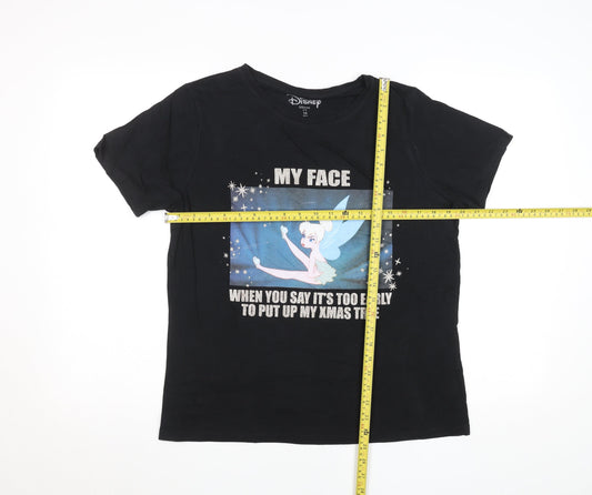 Disney Women's Black Tinker Bell Christmas Graphic T-Shirt Size 14