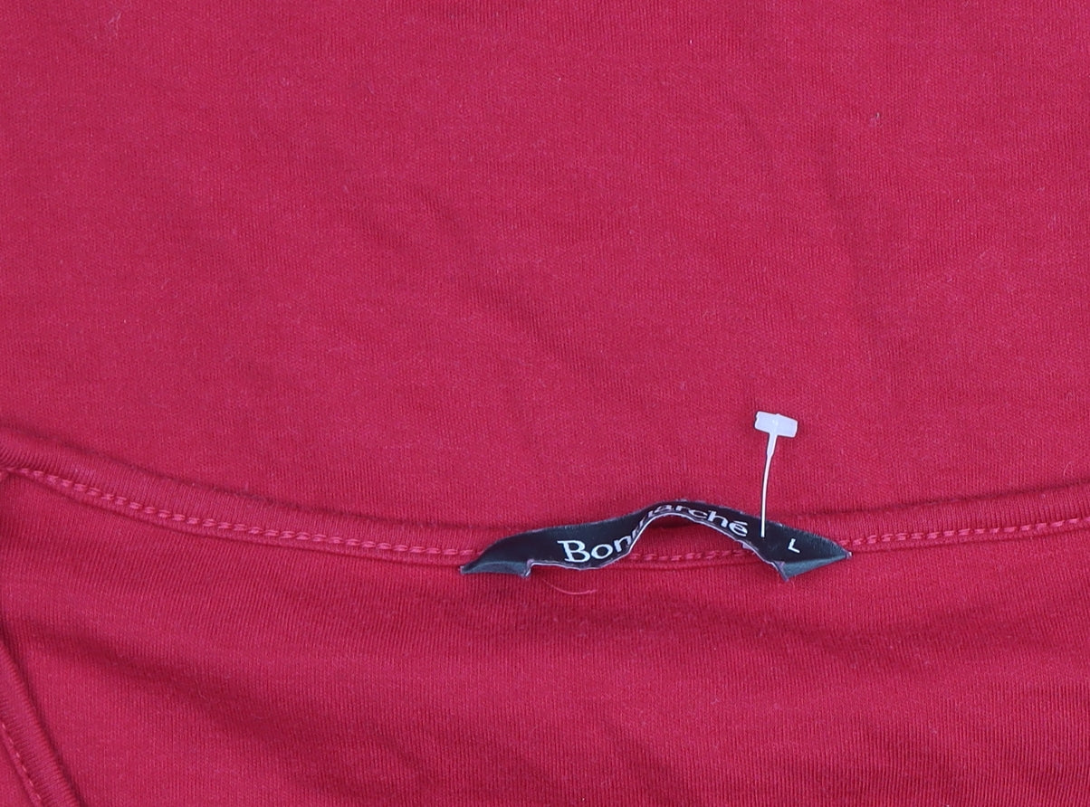 Bonmarché Women's Red Floral Embroidered Long Sleeve Cotton T-Shirt Size L